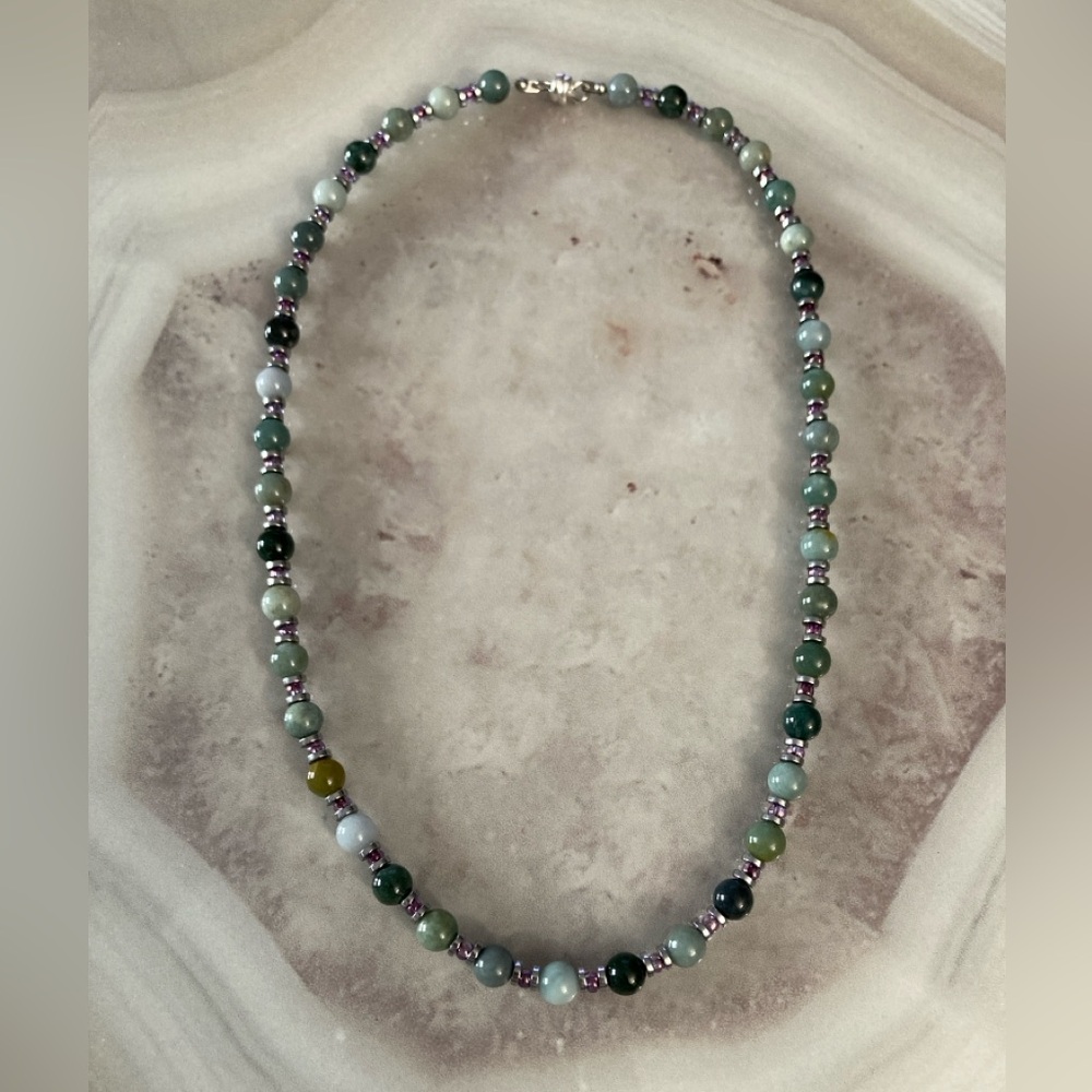 ✨Handmade Guatemala Jade, Hematite & Czech Glass Necklace w Magnetic Clasp